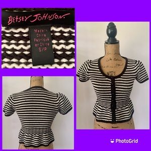 Betsey Johnson B/W Striped Peplum Cardigan
